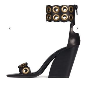 Jeffrey Campbell Julienne Black and Gold Heeled Sandals — Size 7